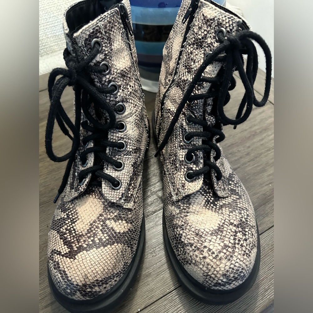 SODA Grunge Faux Snake Skin Combat Boots - Size 10